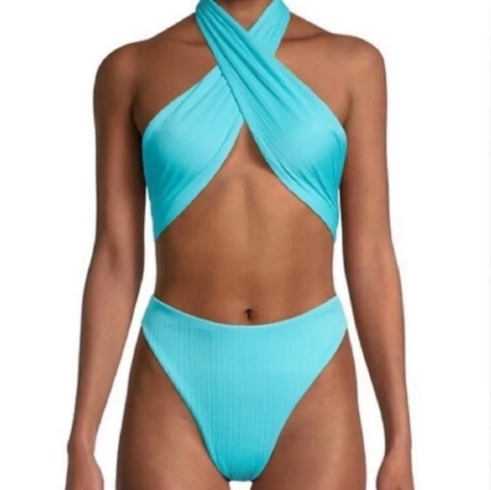 New!Frankie's‎ Bikinis Dorothy Plisse Halter One-piece Swimsuit
